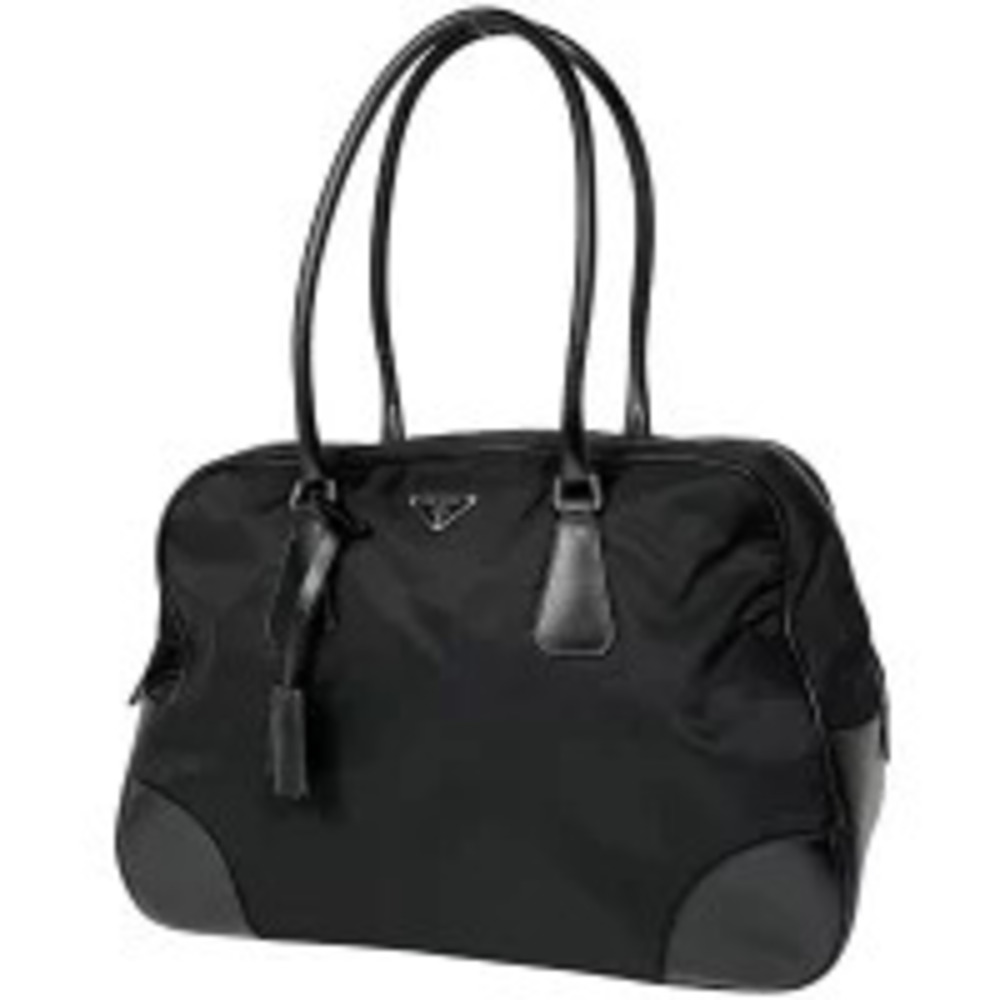 Prada Plate Handbag Boston Bag Nero Black